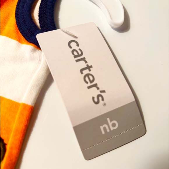 Carters Newborn Orange And White Striped Romper With Fun Jet Ski Accent - Picture 2 of 5